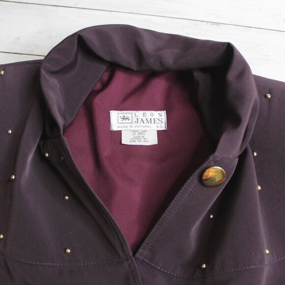 Leon James Vintage Women's Jacket Size S Petite Purple Studded Cinch Waist - Picture 5 of 7
